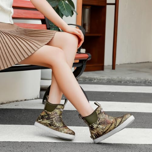 Image of Women's Deck Boots, Rubber Rain Boots Chelsea Ankle Booties with Anti-Slip Sole Waterproof Fishing Shoes for Outdoor Work Garden Camping