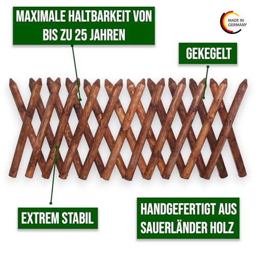 Jägerzaun aus Nadelholz | Scherenzaun Kiefer KDI-imprägniert | vormontierte Holzzaunelemente 80 cm Höhe | langlebiger & stabiler Holzzaun | für Garten, Grundstück & Vorgarten | aus dem Sauerland