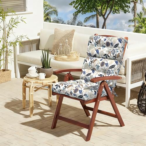 LVTXIII Outdoor Seat/Back Chair Cushion Patio Tufted High Back Cushion, Seasonal Replacement Rocking Chair Cushion with Ties, 22” W x 20D”, Set of 2, Breeze Leaves Beige