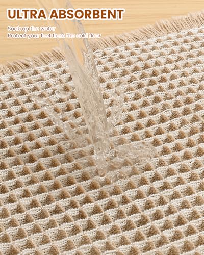 Image of Smiry Waffle Bath Mat 30x20, Extra Soft Absorbent Bathroom Rugs, Non Slip Machine Washable Quick Dry Bath Rugs for Bathroom Floor, Tub, Shower, Home Decor Accessories, Brown & Cream