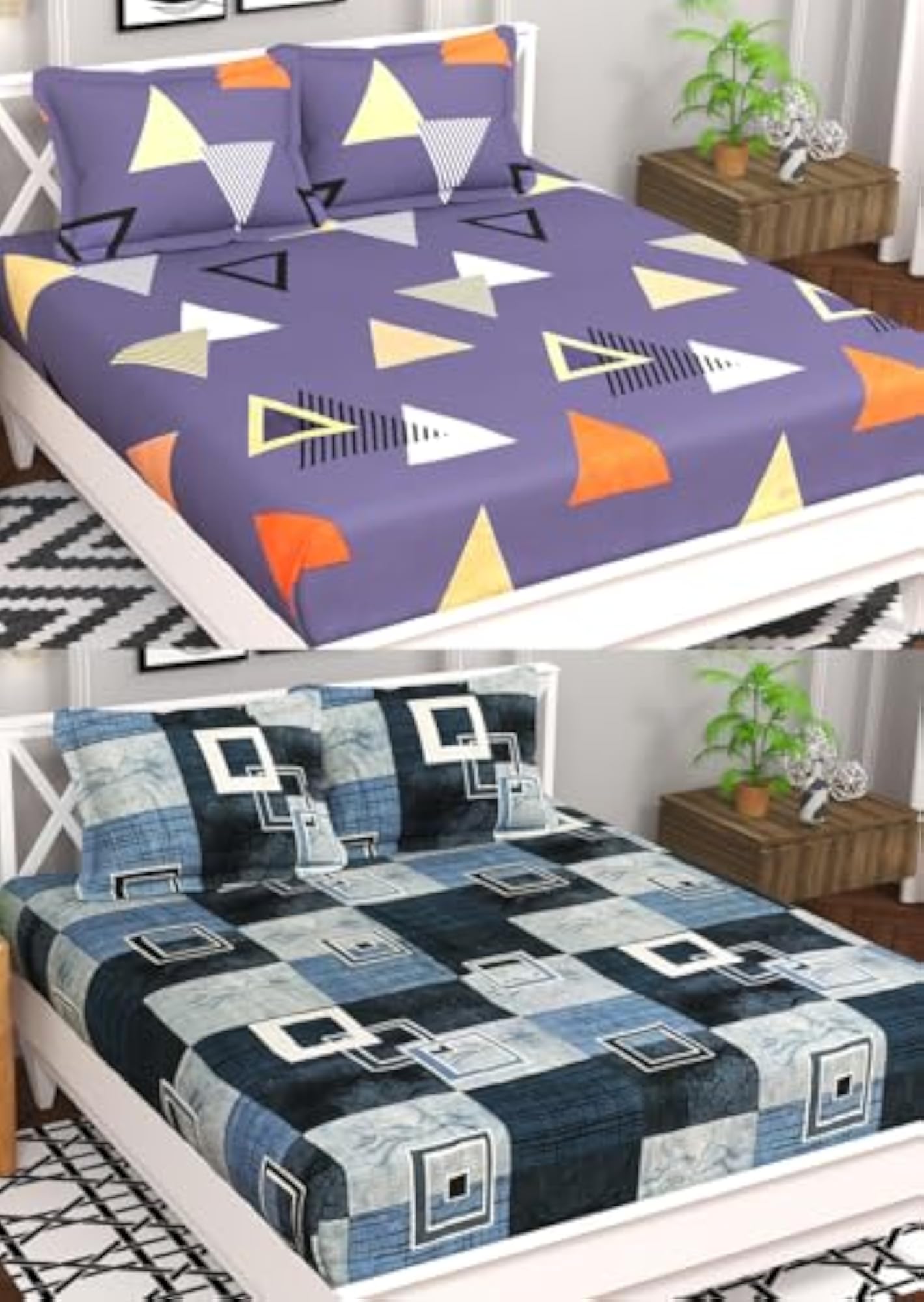 Combo Pack of 2 Double Bedsheets with 4 Pillow Covers