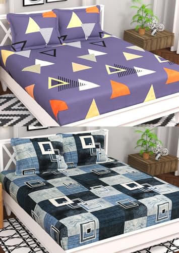 Image of VAS COLLECTIONS Prime Collection Combo Pack of 2 Double Bedsheets with 4 Pillow Covers | 144 TC Soft Brushed Microfiber-Blend -Long Lasting & Wrinkle Free,7.5X7 Ft Set of 6 Pcs (Purple&Blue)