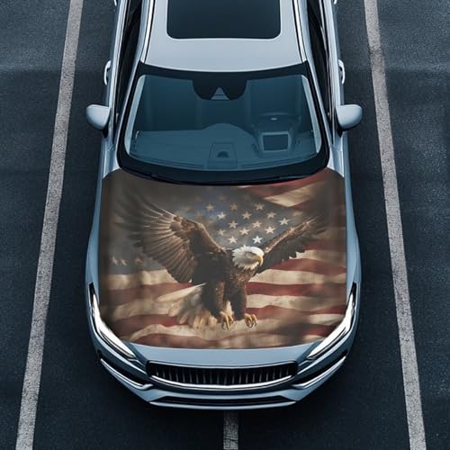 Image of Patriotic Car Hood Cover for Automobiles,Vintage Eagle and American Flag Car Bonnet Banner, Universal Fit,Stretchable, Waterproof Automotive Hood Covers,Car Accessories
