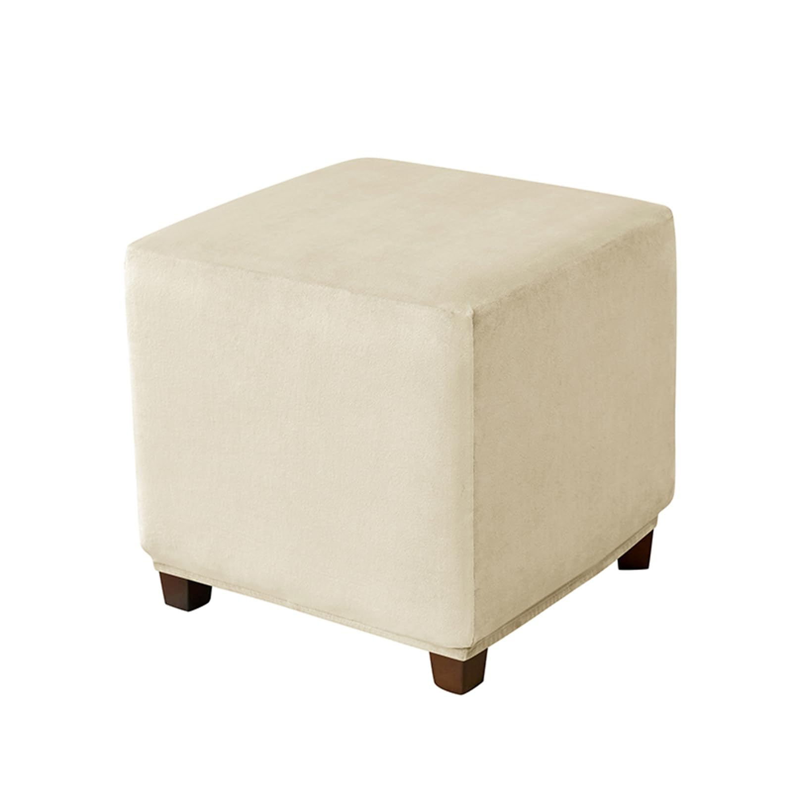 Muiuou Stretch Velvet Ottoman Cover, Square and Rectangle Footstool Slipcover with Elastic Bottom, Removable Washable Dustproof Protector for Footrest Pouffe Stools (Medium,Style 2)