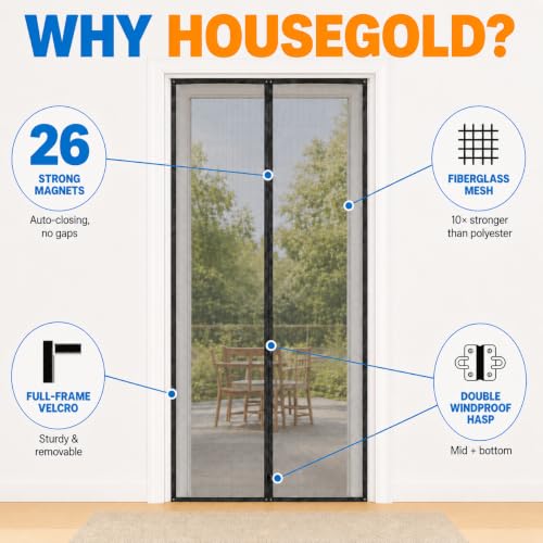 Image of Magnetic Closure Screen Door for 39 inchx99 inch French Door Sliding Door Pet and Dog Friendly, Durable Fiberglass Mesh Double Door Screen Mesh Retractable Curtain, Keep Bugs. Mosquito Out, Fly Screen