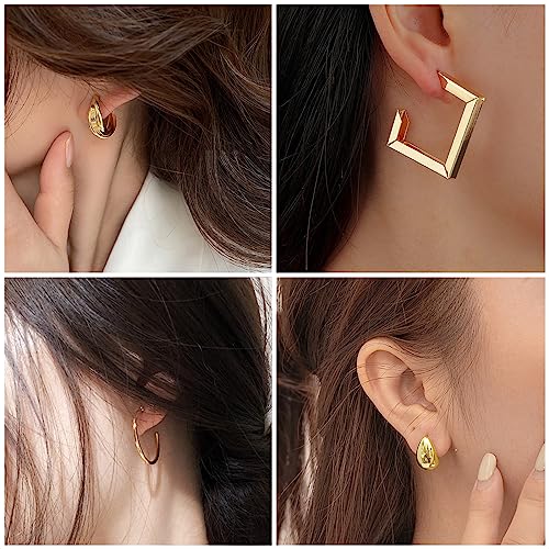 IFKM 24 Pairs Gold Hoop Earrings Set For Women 14K Gold Plated Hypoallergenic Chunky Chain Twisted Open Hoops Dangle Earring Packs For Birthday Party Christmas Fashion Jewelry Gift3