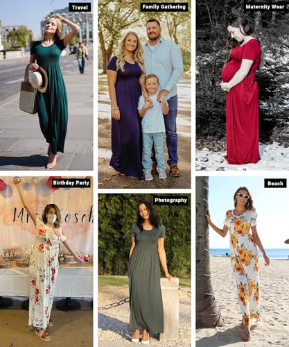 EUOVMY Women's Short Sleeve Loose Plain Maxi Dresses Casual Vacation Long Dresses with Pockets4