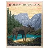 MyPuzzle Rocky Mountain National Park - Moose in The Rocky Sunrise, Vintage Travel Poster - Premium 100 Piece Jigsaw Puzzle for Adults
