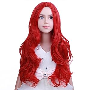 Kids Child Wig Red Wig Long Curly Wavy Wig Red Wig Middle Part Girls Wig Heat Resistant Synthetic Hair Wig with Wig Cap