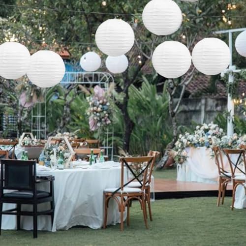 Image of Wanna Party 10 inch White Round Paper Lanterns Decorative Hanging Chinese Japanese Paper Lanterns Lamp for Birthday Halloween Wedding Baby Bridal Shower Fall Home Decor Party Decoration