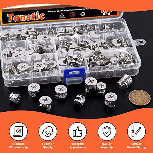 Tanstic 100Pcs 4 Sizes Furniture Connecting Cam Lock Fittings, Fastener Cabinet Connectors Hardware Bolts Furniture Connecting Lock Nut For Furniture Connecting #TOP4