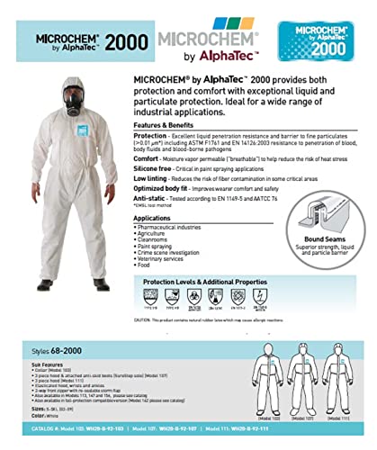 Hazmat Suits Hooded Coverall, Bound, Elastic, (1 Pc) Ansell Alphatec 682000 Full Body Clothing With Hood (Xx-Large, 1) #TOP1