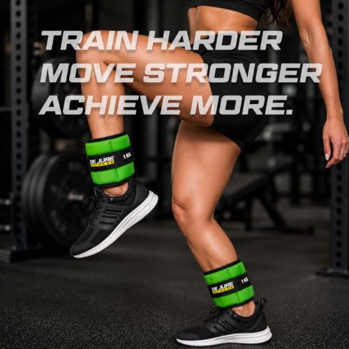 Image of De Jure Fitness Adjustable Ankle & Wrist Weights Pair (1KG x 2) for Men & Women | Strength Training, Walking, Running, Workout, Yoga | Comfortable, Durable | Green - 2KG