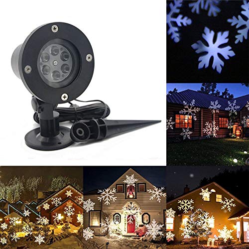 Christmas Snowflake Projector Lights,AVEKI LED Rotating White Snowflakes Spotlight Waterproof Moving Automatically Decorative