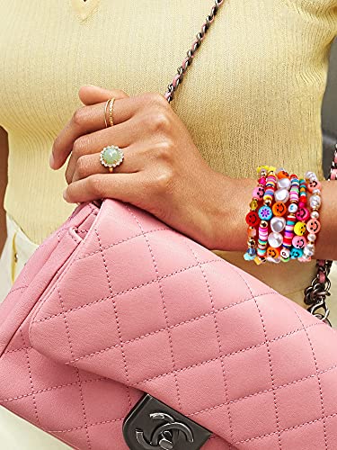 HZEYN Beaded Bracelet Set Stack Colorful Cute Happy Face Charm Pearl Heishi Beaded Stretchy Bracelet Summer Beach Bracelet Jewelry (Colorful-6pcs) - Image 3