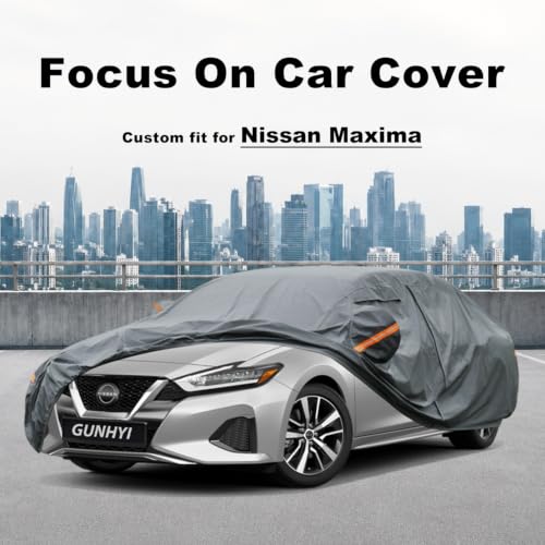 Image of GUNHYI Premium Car Cover Custom Fit Nissan Maxima, 16 Layers Heavy Duty Car Cover Waterproof All Weather with Zipper Door for Sun Rain Snow Dust Uv Protection