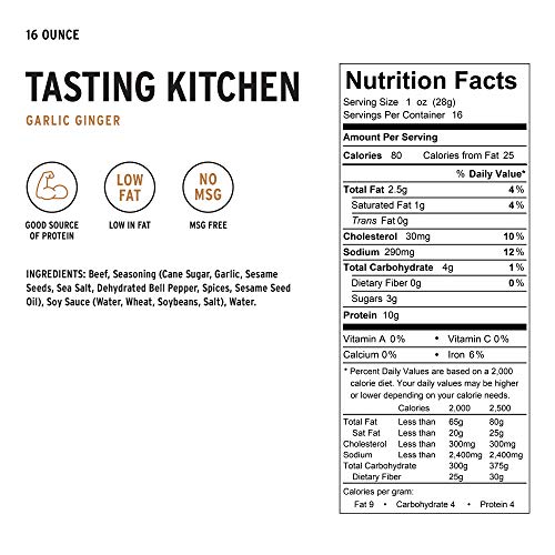 People's Choice Beef Jerky - Tasting Kitchen Small Batch - Garlic Ginger - Camping Food, Backpacking Snacks, Road Trip Snacks - High Protein Low Sodium Healthy Snacks - 1 Pound, 16 Oz - 1 Bag #TOP3