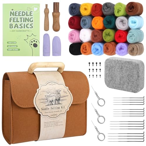 47 Pcs Needle Felting Kit 24 Colors Felting Wool Felting Needle Starter Kit Needle Felting Tools and Supplies with Storage Bag and Instruction for Beginners DIY Craft for DIY Craft Animal Home Dec