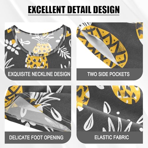 ALAZA Pineapple Leaf Black Pajamas Short Sleeve 2 Piece Sleepwear Top and Bottom Pajama Set Unisex4