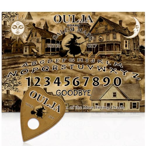 WEBEEDY Tableau de spiritualité Retro Witch City avec Planchette, Tableaux de Communication en Bois Jeu de Divination Soleil et Lune Décoration d'Halloween...