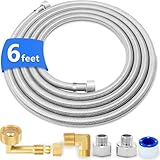 Dishwasher Installation Kit - 6 FT Stainless Steel Dishwasher Hose with 3/8' Compression Connections,Food Grade PEX Inner Tube Dishwasher Water Supply Line with Elbows,Adapters