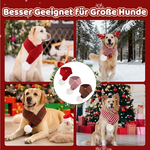 ROSAUI Hundeschal Weihnachten für große Hunde, Hundekostüm Weihnachten 73x9cm Extra Lang & Breit Strickschal mit Schnalle & Bommel – Warmer Winter-Schal für Labrador, Golden Retriever & Husky