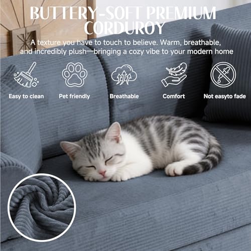 Image of 79'' Convertible Sofa Bed, 6 in 1 Folding Floor Futon Couch Sleeper with Fixed Frame, Corduroy Modular Sofa Bed with Removable Armrests & Pillows, No Assembly for Living Room Bedroom (Dark Gray)