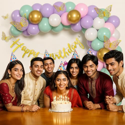 Image of Party Propz Butterfly decoration Kit - 74 Pcs Happy Birthday Decoration Kit | Happy Birthday Banner | Pink & White Balloons For Birthday Girl| Butterfly birthday decoration (cardstock, latex)