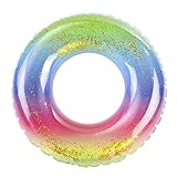 ADELGO Transparent Schwimmreifen, Schwimmring Glitter Aufblasbarer Regenbogen Schwimmring für Erwachsene und Kinder, Transparent Schwimmkissen Pool 85cm