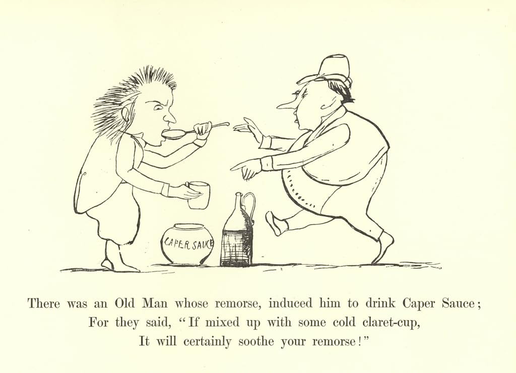 MSTECO Canvas Wall Poster Wall Decoration Painting Oil Painting There Was an Old Man Whose Remorse Induced Him to Drink Caper Sauce by Edward Leaars for Wall Decor 60x90cm