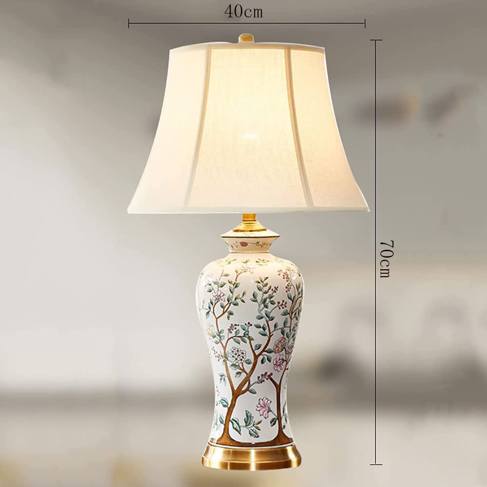 Duża Ceramiczna Lampa Stołowa, Ręcznie Malowana Porcelanowa Powierzchnia, Klasyczna Lampka Nocna Na Biurko Z Abażurem Do Sypialni, Salonu, Gabinetu I Czytania