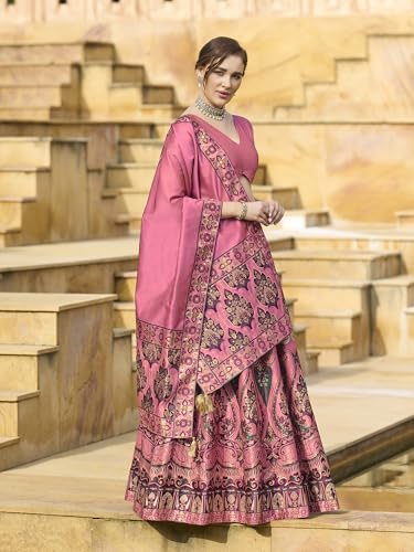 Image of PURVAJA Women's Jacquard Semi-Stitched Lehenga choli