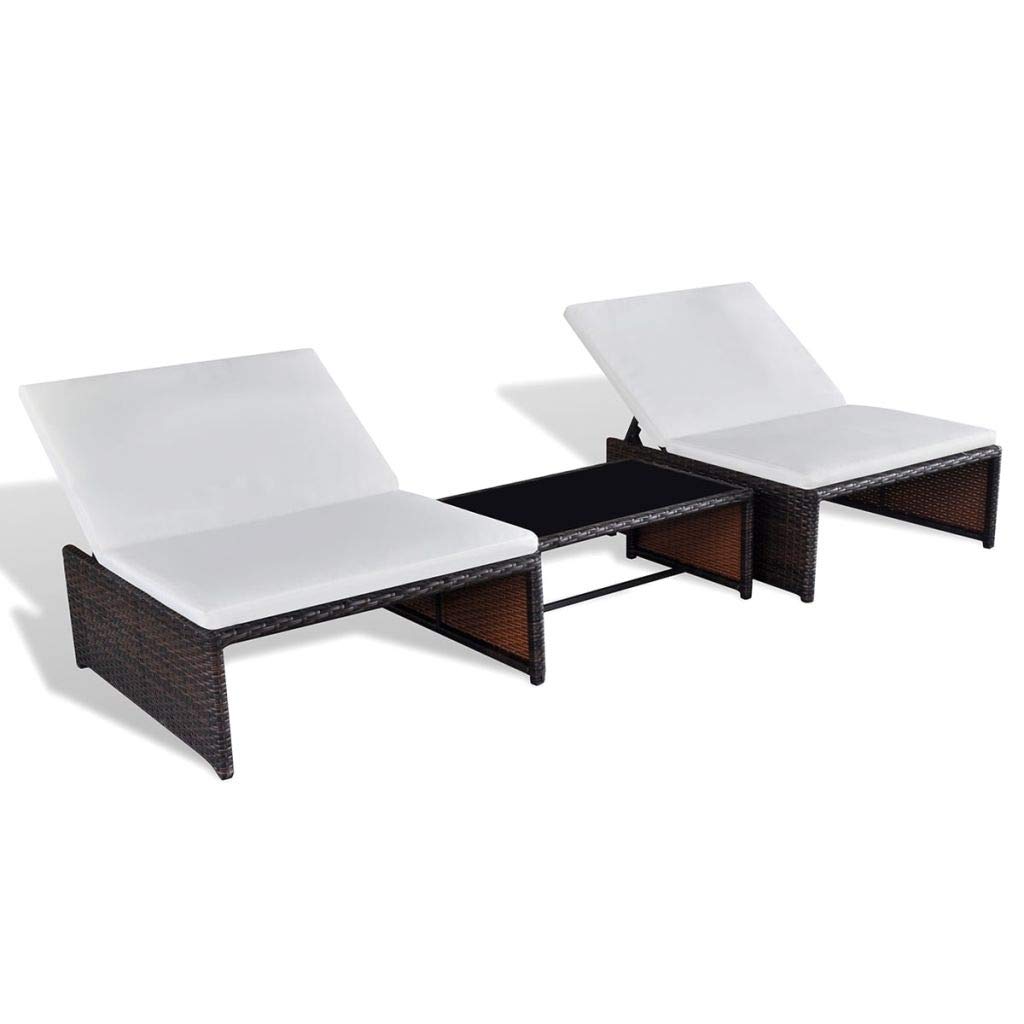 Chaises à dîner en résine tressée marron avec table basse pour terrasse | Lot de 2