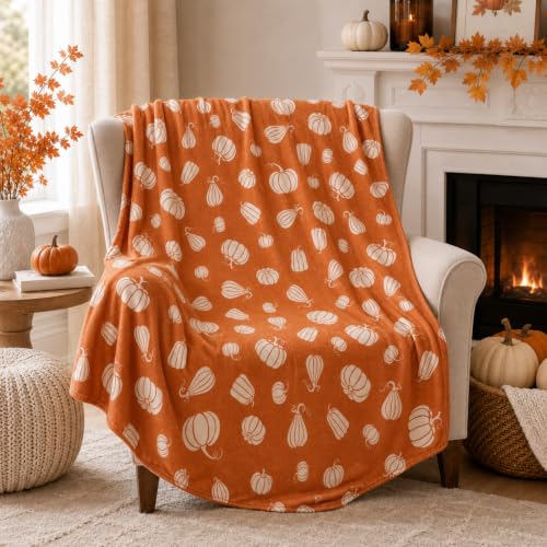 Fall Throw Blanket for Couch Soft Cozy Autumn Pumpkin Blankets Thanksgiving Blanket for Sofa Chair Home Decor Gift for Women Men 50X60
