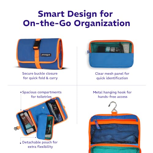 Image of Provogue Trifold Toiletry Kit for Men and Women, Polyester Cosmetic kit, Travel Organiser Pouch with Foldable Design and Buckle Closure, Travel Accessory for Men and Women, Electric Blue