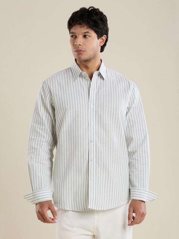 Image of Mark & Albert Mens Striped Linen Casual Shirt | Full Sleeves Mens Shirts | Stylish Shirt for Men