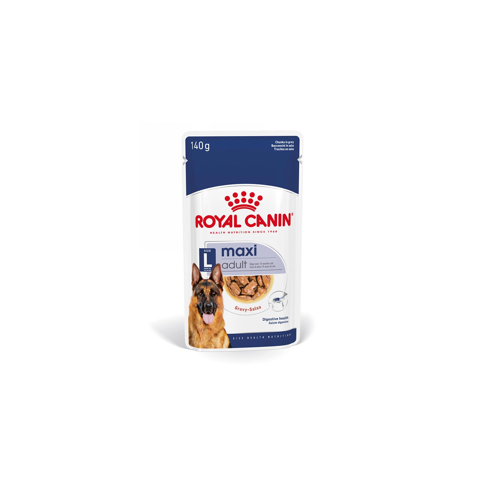 ROYAL CANIN Maxi Adult | Pack de 4 | 4 x 10 x 140 g | Aliment Complet pour Chiens | pour Grands Chiens Adultes (26 à 44 kg) | De 15 Mois à 5 Ans
