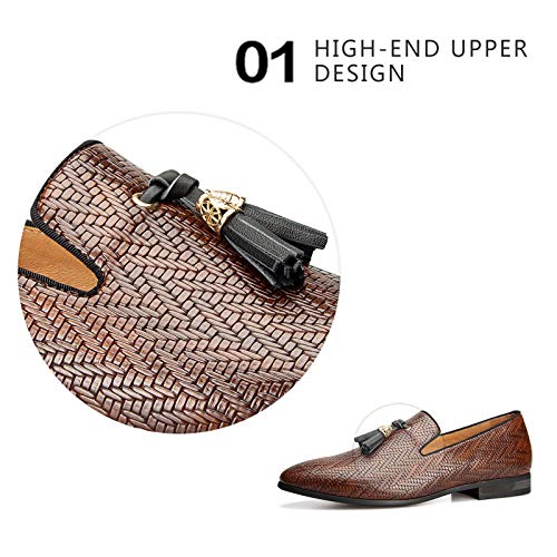 Meijiana Men’s Noble Brown Loafers And Faux Leather Wedding Dress Shoes With Tassel, Brown-04, 12 Us #TOP1