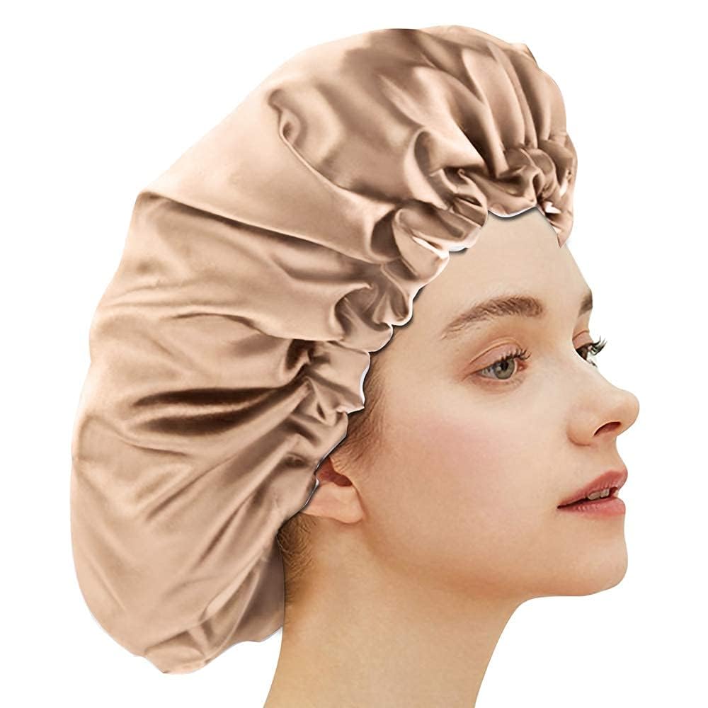Go well Satin Bonnet for Curly Hair with Free Silk Satin Pillow Covers and Scrunchies | Silk Bonnet for Hair|Best Gift Combo of Pack of 2 Satin Pillowcases with 3 Silk Scrunchies (NewRose) 4