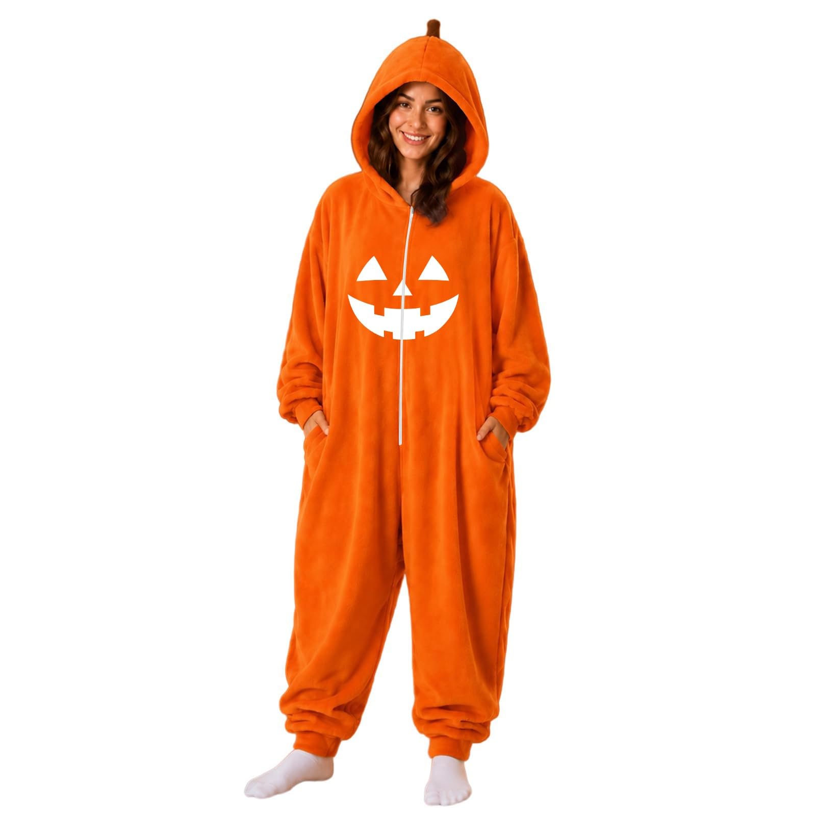 Vestaglia Donna Tuta Con Stampa Pagliaccetto Vestito Halloween, S-3Xl | Pigiama Da Notte Donna In Flanella Termica Vestaglia Tutina Con Cappuccio A Forma Di Per Halloween E Performance