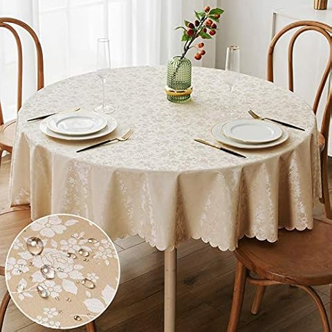 smiry Waterproof Vinyl Tablecloth, Round Heavy Duty Table Cloth, Wipeable Table Cover for Kitchen and Dining Room (Beige, 60" Round) Cover