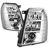 Auto Dynasty Headlights Assembly Compatible with 2007-2014 Cadillac Escalade ESV EST, Driver and Passenger Side HID Headlamps Replacement, Projector High Low Beam, Chrome Housing Clear Corner
