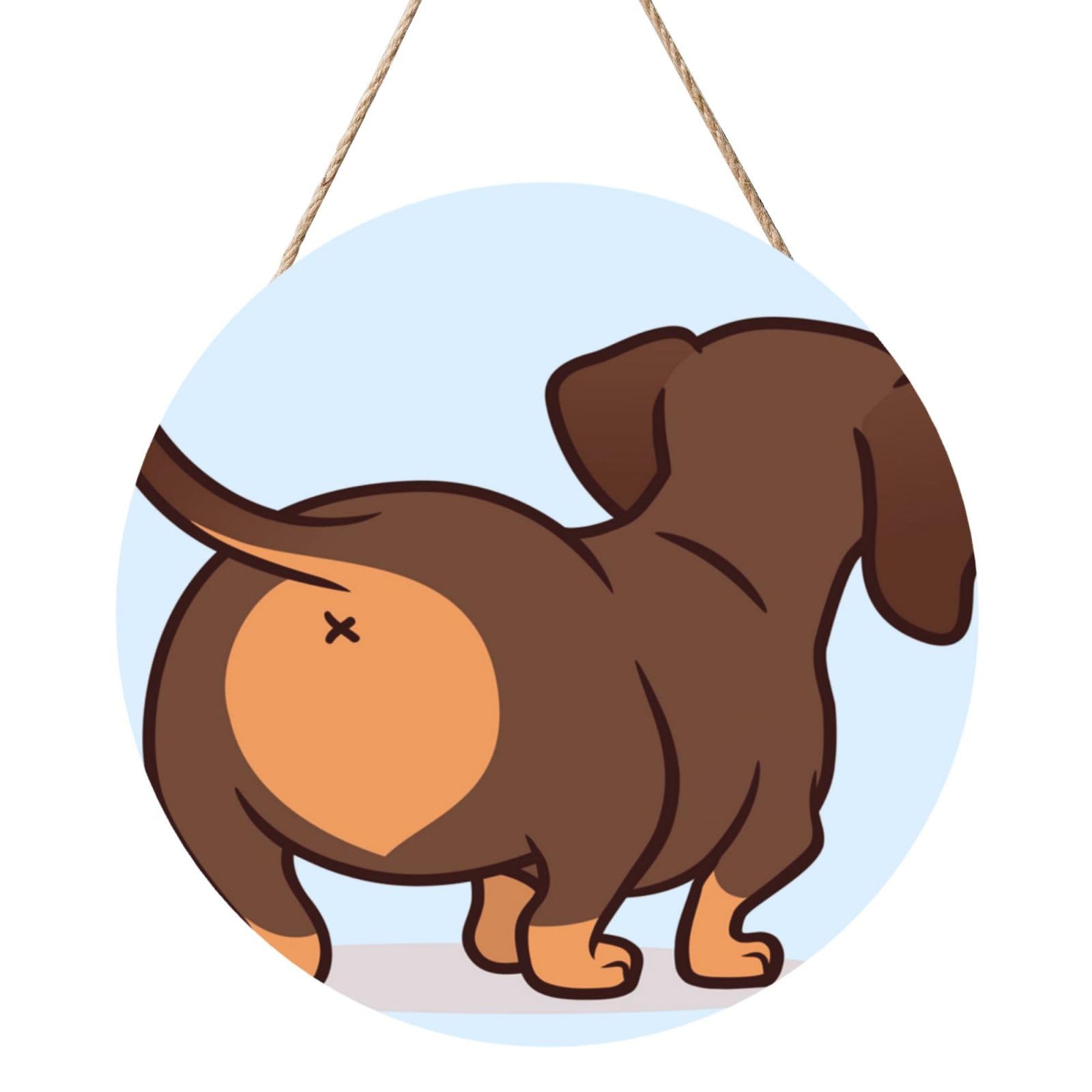 InOmak Cute Dachshund Dog, Round Wood Panel Painting 12 in, Wall Hanging Painting For Home