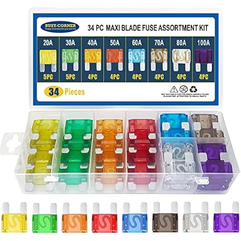 Maxi Blade Fuse Assortment Car Fuse 20A 30A 40A 50A 60A 70A 80A 100A Maxi Auto Fuse Kit BUSY-CORNER 34 Pieces Cover