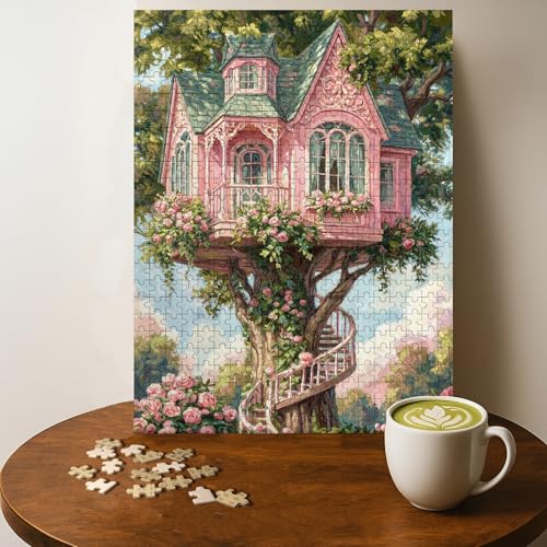 Maison rose fantaisie casse-tête 500 pièces bois