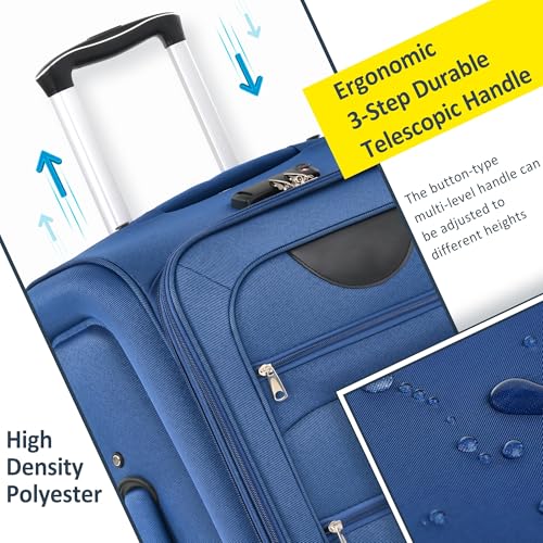 Bed Bath & Beyond Softside Luggage Expandable 3 Piece Set Suitcase Upright Spinner Softshell Lightweight Luggage Travel Set Blue4