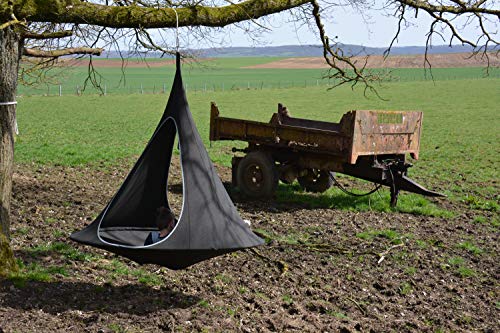 Image of Vivere Cacoon Hanging Songo Chair- Indoor /Outdoor Olefin Canvas- 440 lb Capacity (Charcoal)