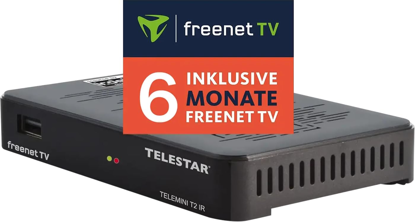 TELESTAR TeleMINI T2 IR – DVB-T2 & DVB-C odbiornik (odbiornik kombi do DVB-T2 i odbioru kablowego, możliwa ukryta instalacja, w zestawie 6 miesięcy freenet TV)