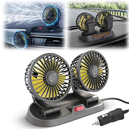 GAXLAKO 2022 Single Double Cooling Car Fan Dashboard,12/24V Car Fan Car SUV Truck,5V Pet Baby Fan Car Seat,360 Degree Rotatable Telescopic Car Fan (12V-Double Fan Gasoline car) 10x11cm/11x22x16cm