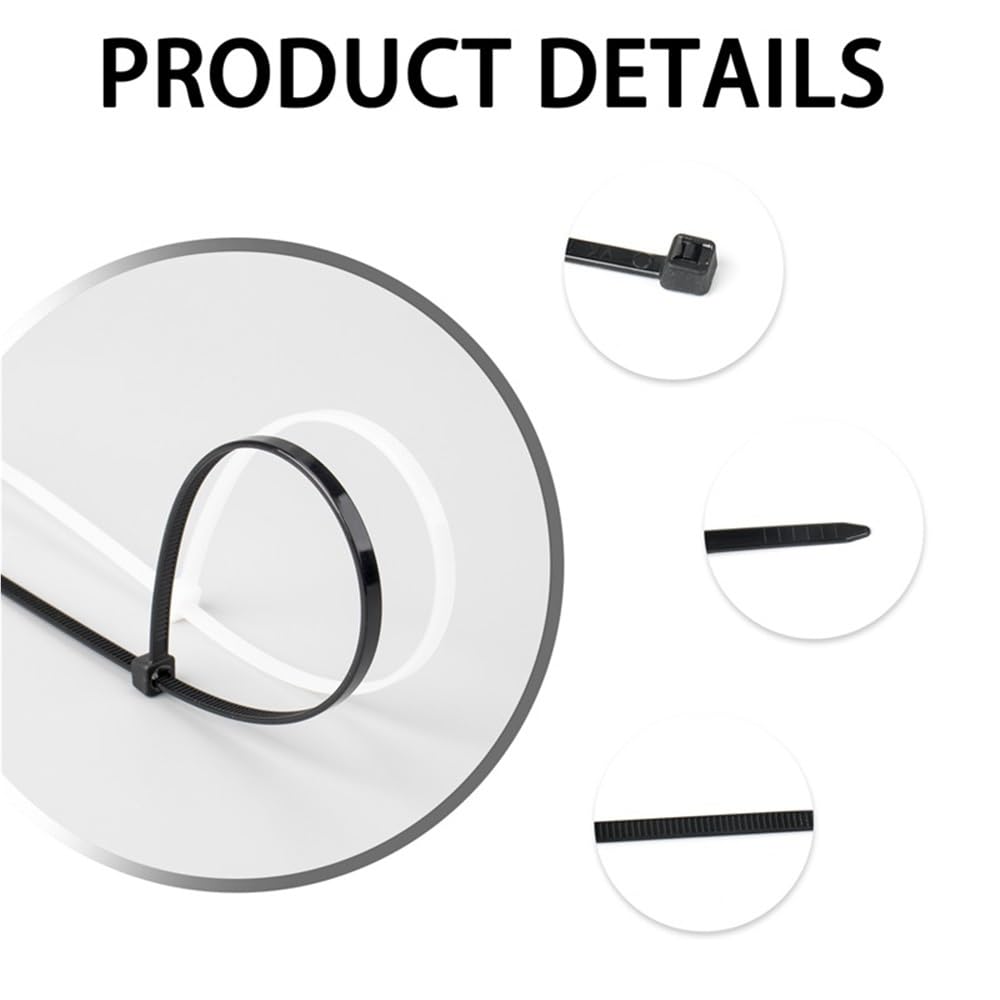 Fermacavi in nylon, 100 pezzi, autobloccante, organizer per fascette in nylon, colore bianco e nero, varie dimensioni (1,8 x 117 – 100 pezzi, nero)